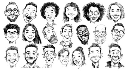 Diverse cartoon portraits with joyful expressions