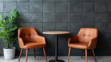 Upscale lounge with calm design language and artisancrafted decor