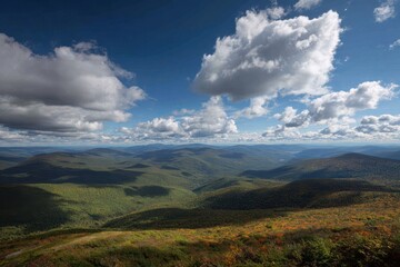 Obraz premium Catskills Mountains Fall Foliage Hike. Majestic Landscape with Mountain Views and Green Valleys