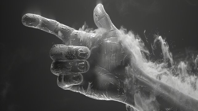 Thumbs up gesture surrounded by floating dust particles created with generative ai technology
