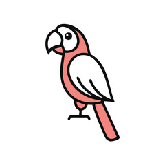 Pink parrot with white wings and black outline bird