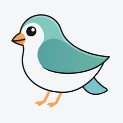 Cute teal and white bird with orange beak and feet cartoon
