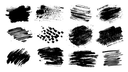 Collection of black paint strokes and textures