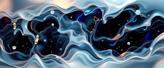 Abstract Fluid Art Blue, Gold, and Black Swirls
