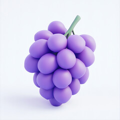 A glossy, three-dimensional rendering of a bunch of purple grapes isolated on a plain white background.
