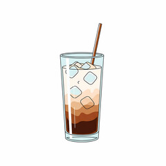 Refreshing layered iced drink in a tall glass with ice cubes and a straw, perfect for a cool beverage on a warm day