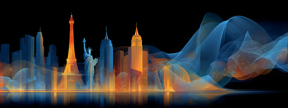 Abstract Background Las Vegas. The energy of Las Vegs after dark with an illusration showcasing its iconc landmarks, abstract backround, and banner design.