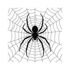 Obraz premium Spider Web Silhouette Illustration: Arachnid on Webbing, Creepy Crawly Design Element