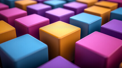 Fototapeta premium Colorful cubes pattern, one glowing, dark background