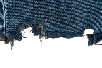 Piece of torn denim on a white background. Denim texture