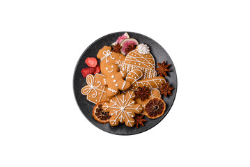 Christmas gingerbread, food for winter holidays, holiday table decoration. Christmas gingerbread