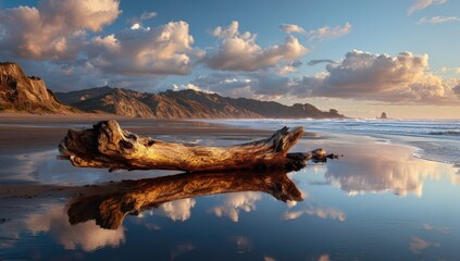 Tranquil beach scene at sunset
