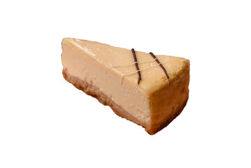 A piece of sweet New York cheesecake, dessert, cheese and vanilla pie. Classic cheesecake