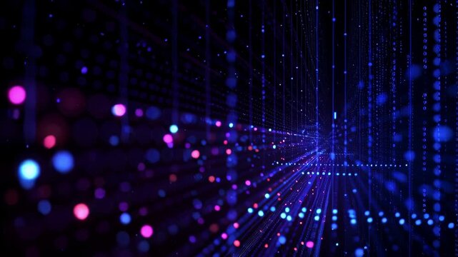 Tech-inspired abstract background of data patterns, gradients, and light effects
