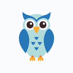 Blue and light blue cartoon owl with orange beak and feet illustration bird