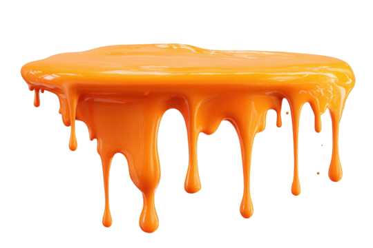 Orange liquid drips from a flat surface