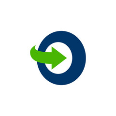 letter O arrow logo, circle blue branding point