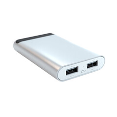 Sleek silver power bank ready to charge your devices, perfect for travel and on-the-go use