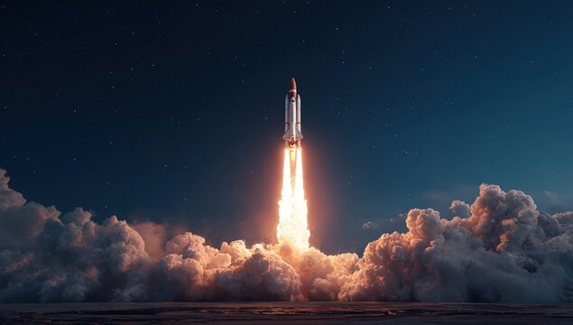 Rocket launch into starry night