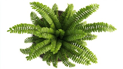 Top-Down View of a Lush Green Plant with Leafy Fronds on a Clean White Background, Perfect for Indoor Decor Concepts
