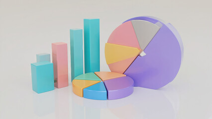 Colorful Chart Graph and Pie Chart on White Surface