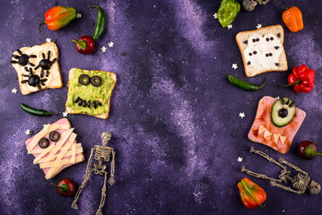 Halloween food for children, monsters toasts