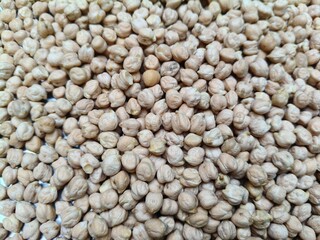 Close up shot of dried Pile of chickpeas.