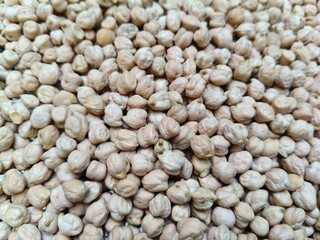 Close up shot of dried Pile of chickpeas.