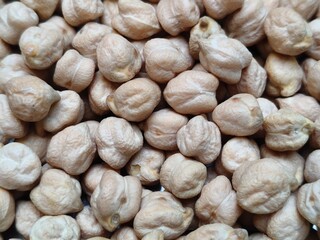 Close up shot of dried Pile of chickpeas.