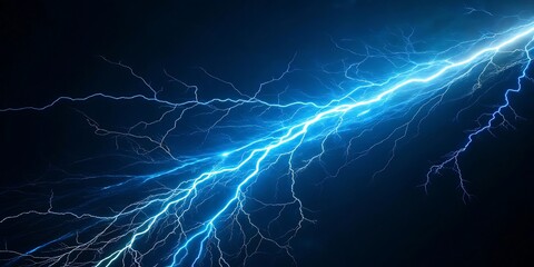 Fototapeta premium A powerful electric blue lightning bolt strikes across a dark night sky illuminating the atmosphere with its vibrant and energetic discharge