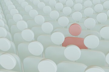 Unique individual standing out in a large crowd, concept of identity, diversity and being different in society.  