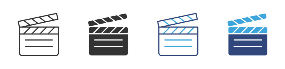 Film clapperboard icon set in outline and flat style , vector illustration.