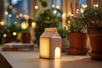 Warm light from a milk carton lamp