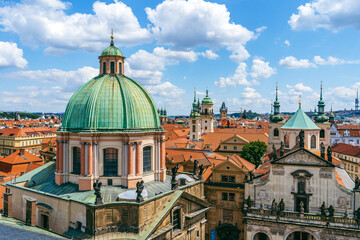 Prague from above — rooftops, spires, and streets of the old town preserving centuries of architectural heritage.Prague,Czech Republic