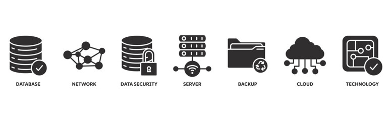 Data Center icon set illustration concept with icon of database, network, data security, server, backup, cloud, technology