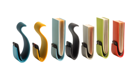 Stylish colorful book holders elegantly showcase your favorite reads for modern organization and design inspiration isolated on white background