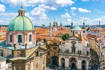 Prague from above — rooftops, spires, and streets of the old town preserving centuries of architectural heritage.Prague,Czech Republic