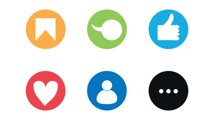 Set of Like, Comment, share icon collection, social media notification, emoji post reactions, collection social media notification functional icons, stories user in button sign in circle