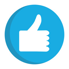 Recommended label badge on white background, thumb up icon in the blue circle, vote web buttons with man hand, thumbs up and circle blue emblem, Like sign button, positive feedback, success concept