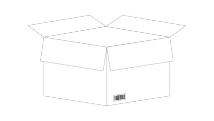 Cardboard box for delivery on white background, black and white cardboard box mockup, open cardboard box with barcode, parcel packaging template, box parcel coloring, cartoon cardboard boxes