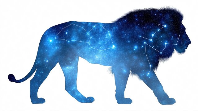 Celestial lion silhouette with starry constellations