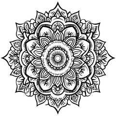 Intricate floral mandala design with symmetrical patterns for colo book pages and creative art projects.