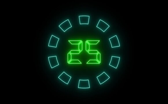 A neon-themed 30-second countdown icon animation with glowing numbers decreasing in real-time. A pulsating circular ring tracks progress, creating a futuristic, high-energy visual effect.
