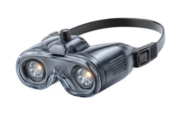 Futuristic VR headset with glowing lights, perfect for gaming or virtual reality experiences