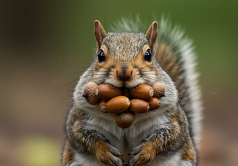 Obraz premium Adorable Squirrel with Full Cheeks of Acorns