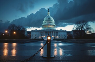 Government Shutdown Concept at U.S. Capitol, Dusk