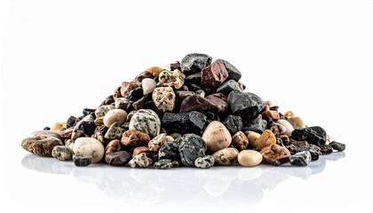 Obraz premium Pile of small stones isolated on background. Rocks, hard material.