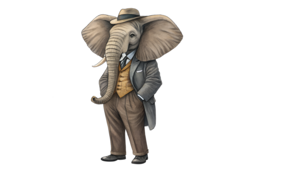 A elephant businessman in a suit isolated on white background. PNG Transparent file type with high definition quality And vibrant color grading Available.