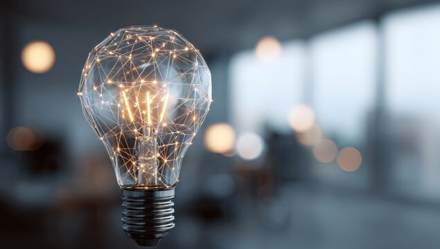 Illuminated bulb, futuristic design - Powered by Adobe