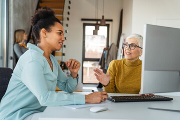 Business people with laptop, innovation in research and programming for future app technology